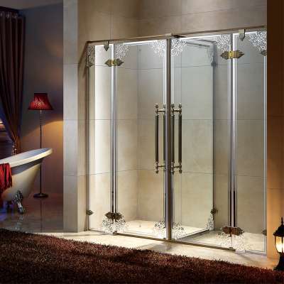 stainless steel antique design T shape luxury design glass hinges open shower screen antique brass bathroom shower room